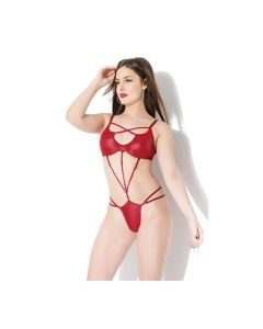 Play Darque Matte Wet Look Teddy w/Removable Connector Straps Red O/S