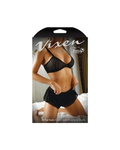Vixen Striped Mesh Bralette & Shorties Black L/XL