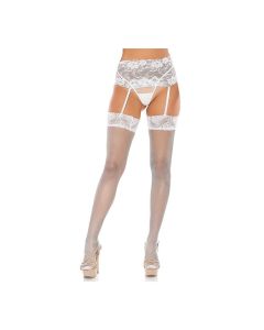 Lace Trim Garter Pantyhose White O/S