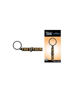 Wood Rocket They/Them Keychain - Black/Gold