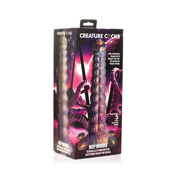 Creature Cocks Deep Invader Tentacle Ovipositor Silicone Dildo w/Eggs - Multi Color